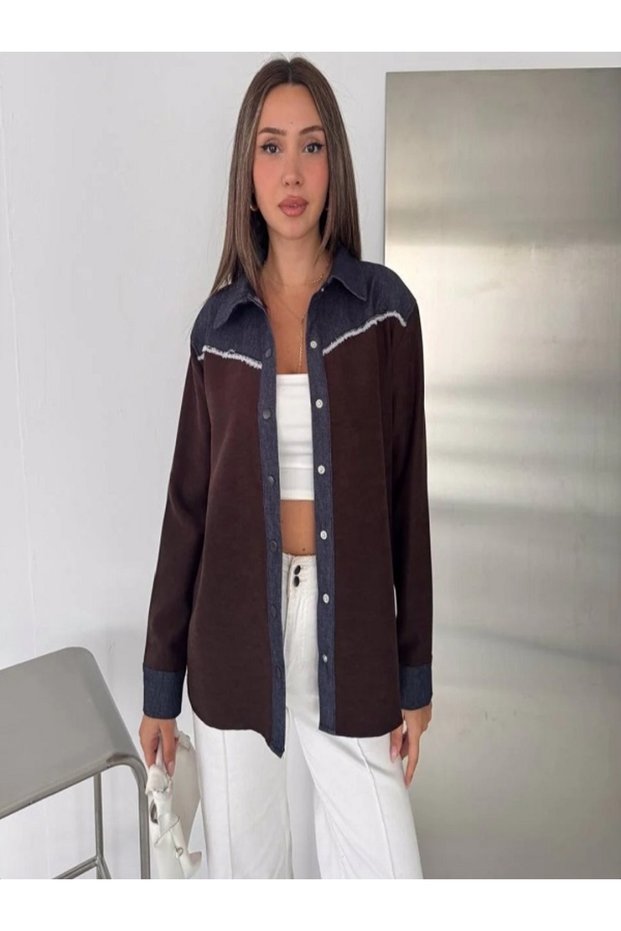 Denim Garnished Shredded Shirt Jacket