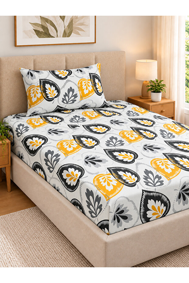 Bedsheet Set, Abstract Leaf Pattern, 100% Cotton, 125 GSM