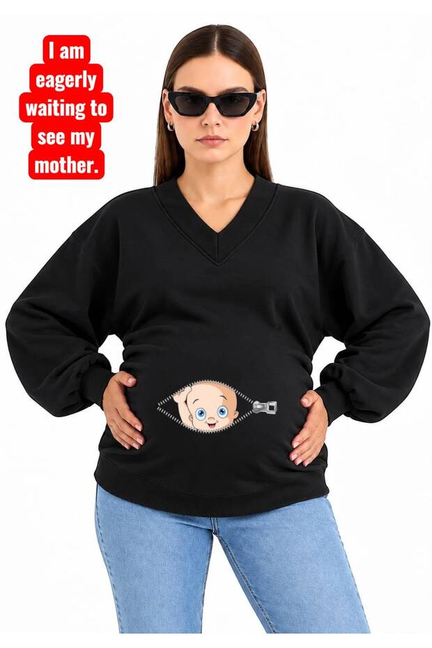 3 Yarn Combed Cotton Zippered Baby Pregnant V-Neck Sweatshirt Jr4