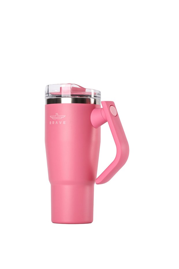 Temp Guard Vacuum Insulated Travel Mug –180° Rotating Handle, 24H Cold & 12H Hot Retention 950ml-Rose Red
