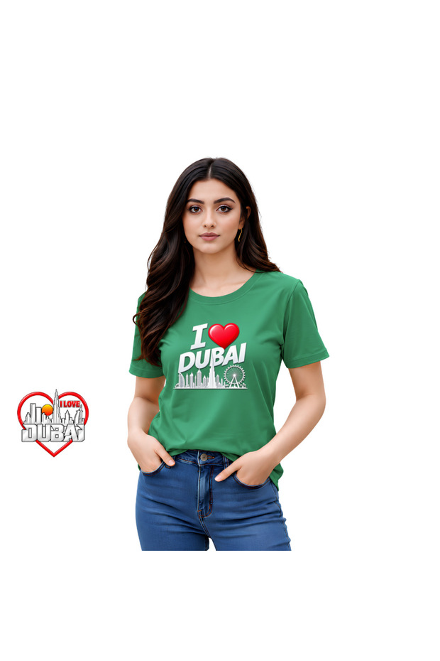 I Love Dubai Adult Womens T-Shirt - Round Neck with Short Sleeve - Women Cotton T-Shirt -Printed T-Shirt - Perfect for Dubai Souvenir