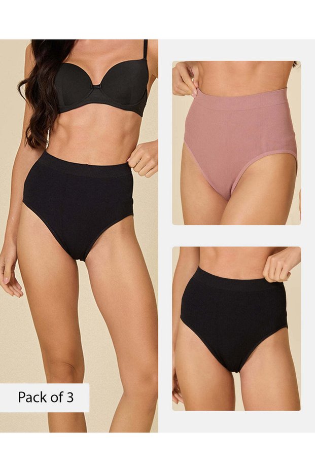 Women Black And Mauve Pack Of 3 Seamless Briefs
