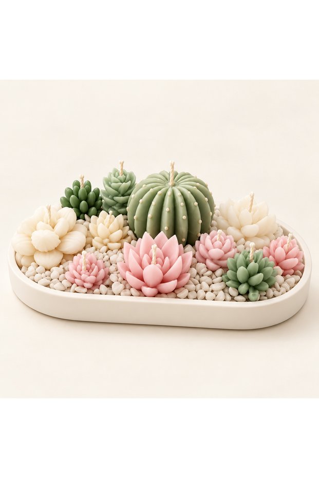 Pastel Sukulent Bahçesi Mum