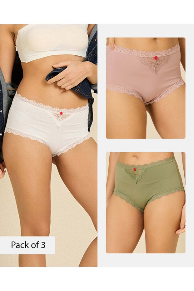 Women Lace Detail Full Briefs, 3 Pack