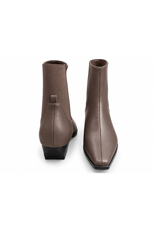 Women's brown suede heeled boots with elastic back