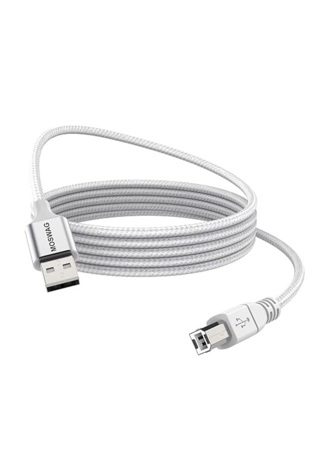 كابل طابعة USB من MOSWAG بطول 5 أقدام/1.5 متر، كابل ماسح ضوئي، سلك طابعة USB من النوع A إلى النوع B، متين، USB 2.0
