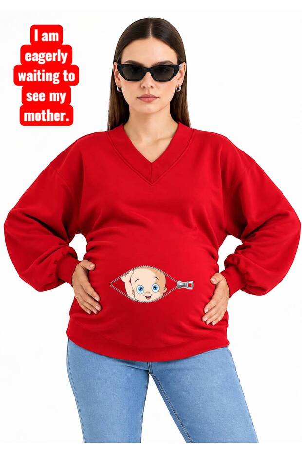 3 Yarn Combed Cotton Zippered Baby Pregnant V-Neck Sweatshirt Jr4
