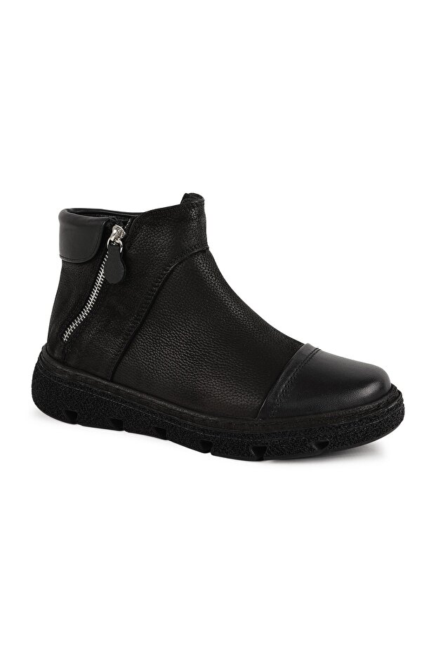 26K-4070 Genuine Flotter Leather Zippered Thick Sole Black Women's Casual Boots
