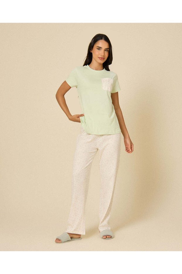 Women Green And Ivory Printed Pyjama Set