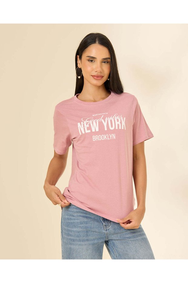 Women Pink New York Slogan T-Shirt