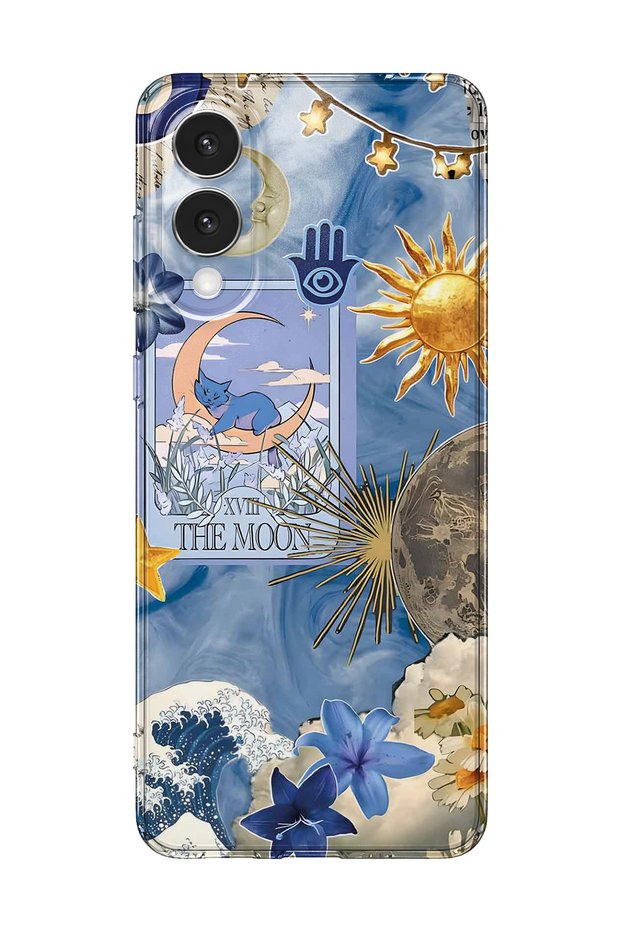 Samsung Galaxy S25 Edge Compatible Moon Sun Vintage Sky Pattern Transparent Phone Case