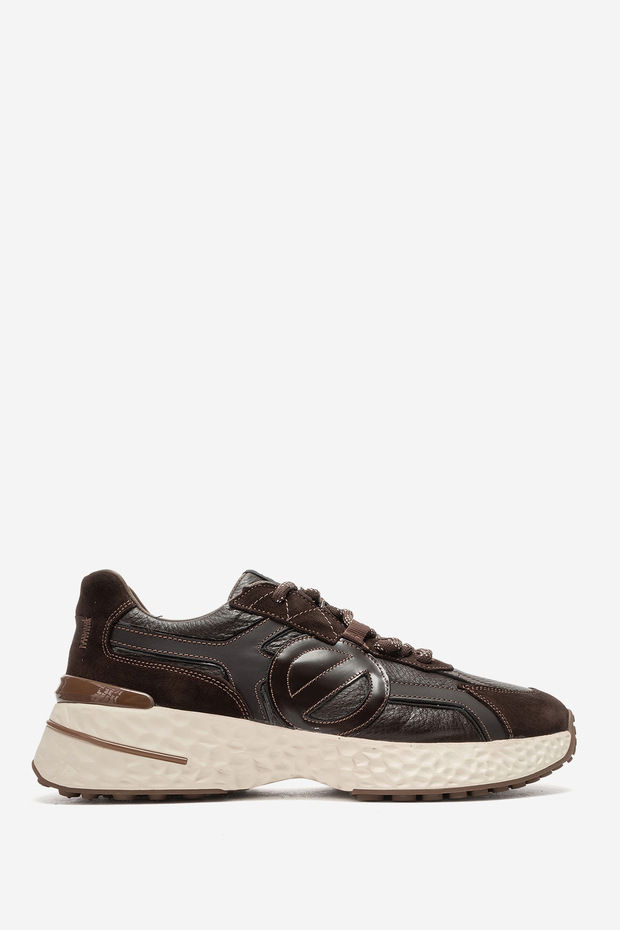 Men's thick soled sneaker shoes real leather ronan brown