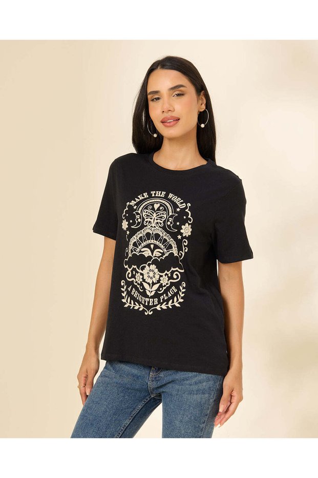 Women Black Graphic T-Shirt