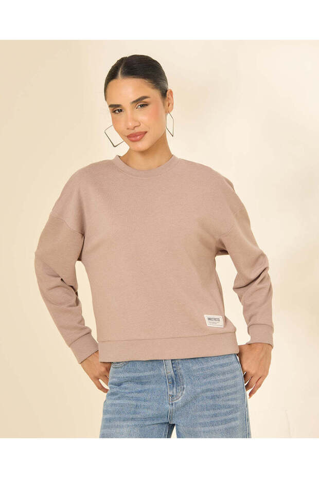 Women Grey Plain Crew Neck Sweatshirt