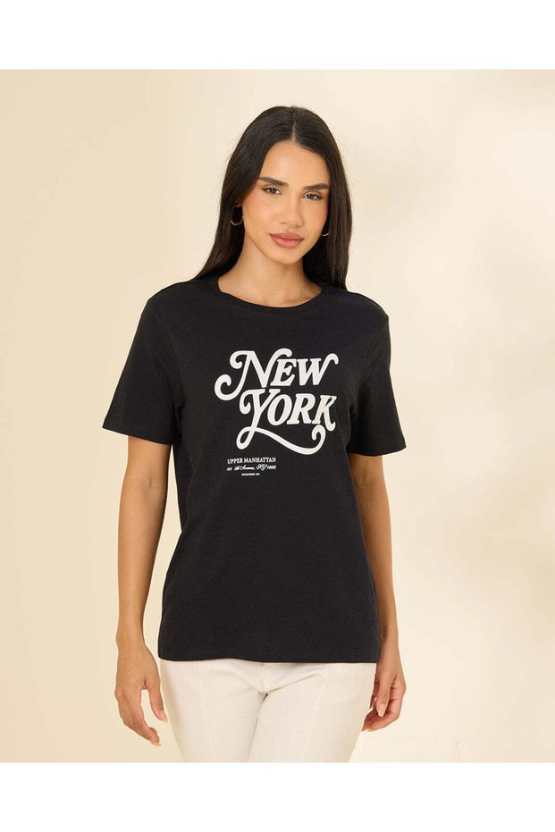 Women Black Printed T-Shirt