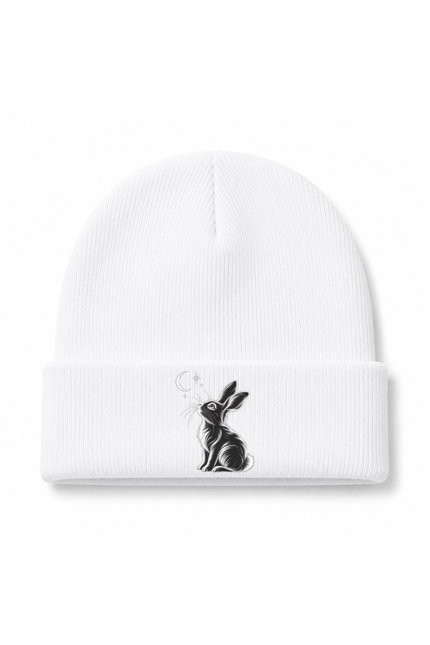 Moonlit Bunny Crescent & Stars Graphic Beanie