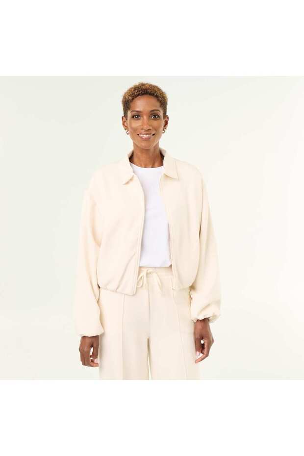 Collared Zip-Up Sweatshirt Beige