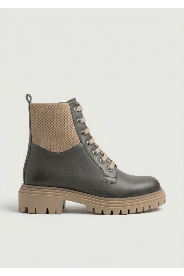101055 Genuine Leather Thick Sole Boots with Rubber Details for Women