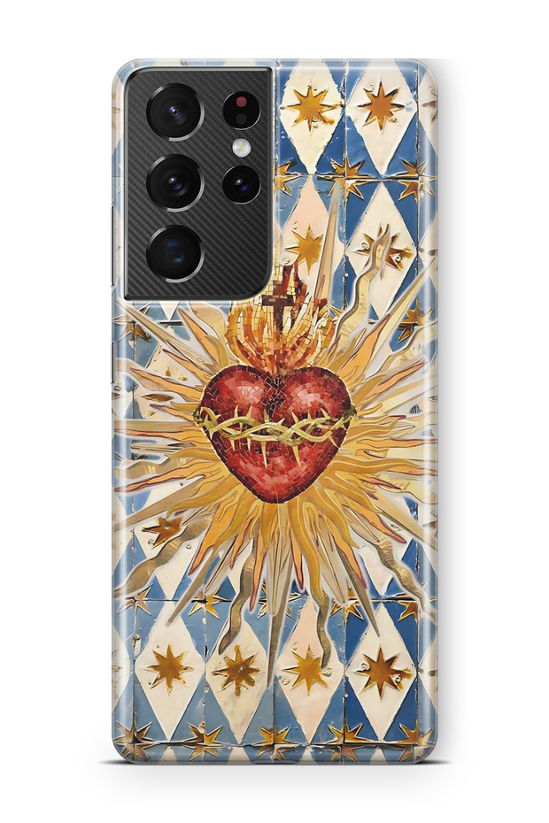 Samsung Galaxy S21 Ultra Compatible Vintage Sun and Heart Pattern Transparent Phone Case