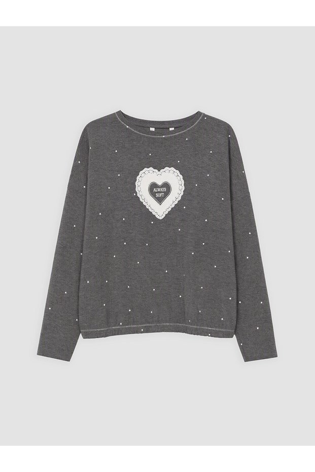 LCW DREAM Gray Jersey Printed Long-Sleeve Women's Pajama Top, Featuring the ALITA CITY Touch