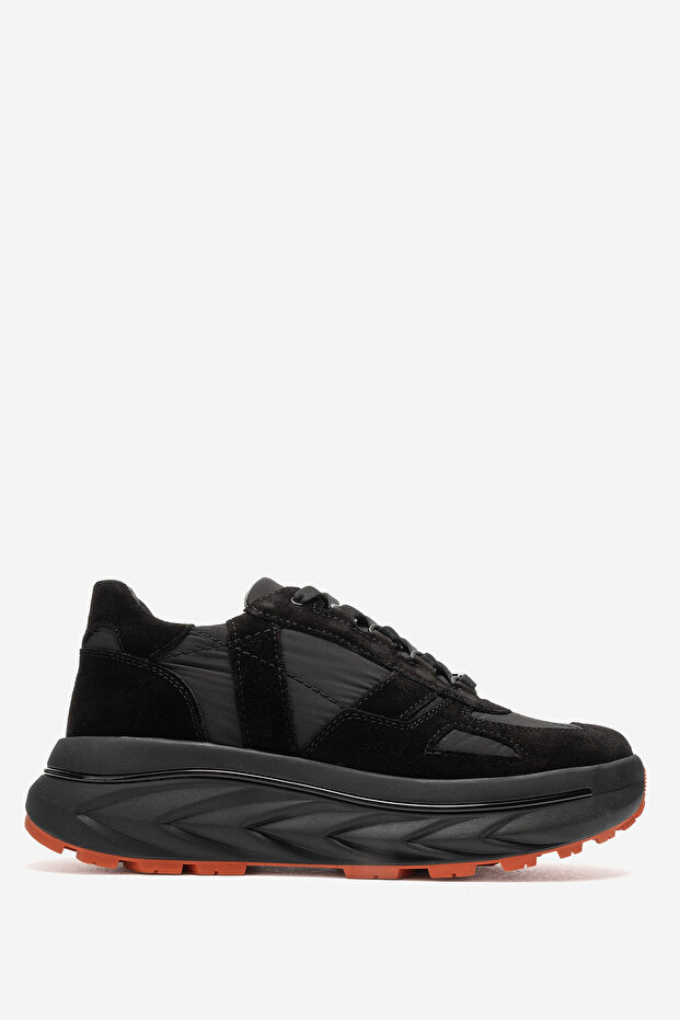 Men's thick soled sneaker shoes real leather taven black