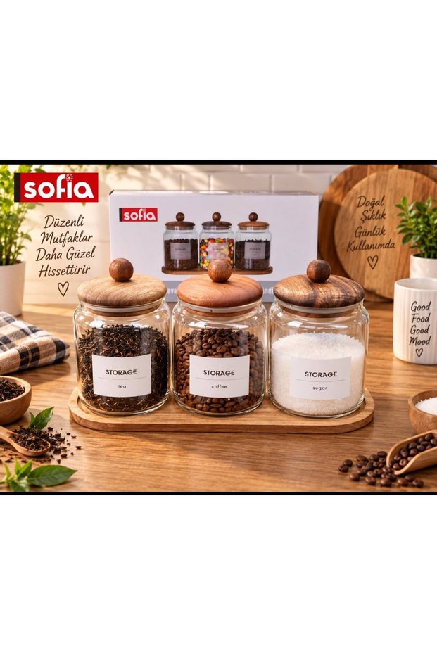 Follow Jar Set with Acacia Stand, 3 Pieces