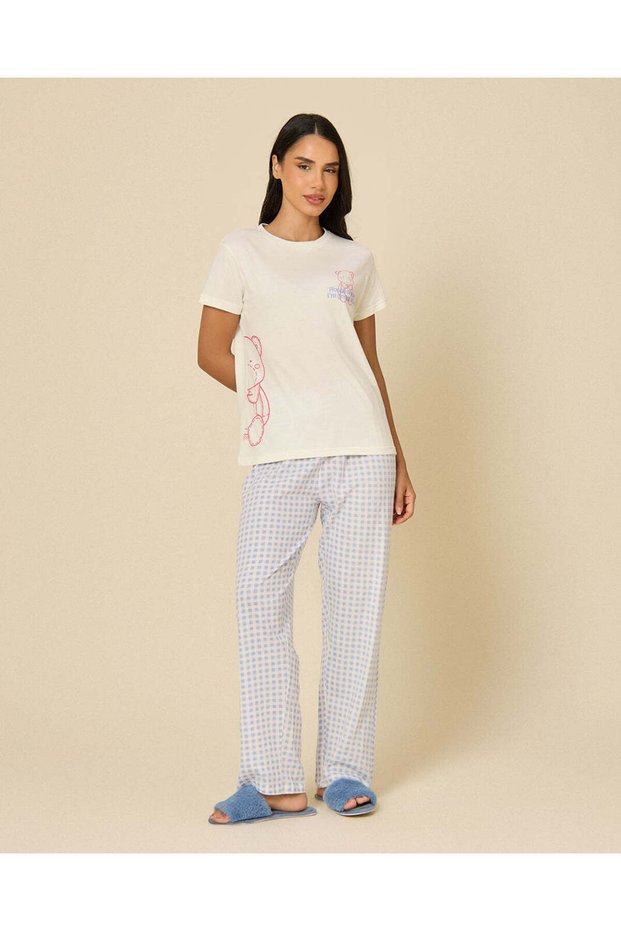 Women Ivory And Blue Printed Pyjama Set