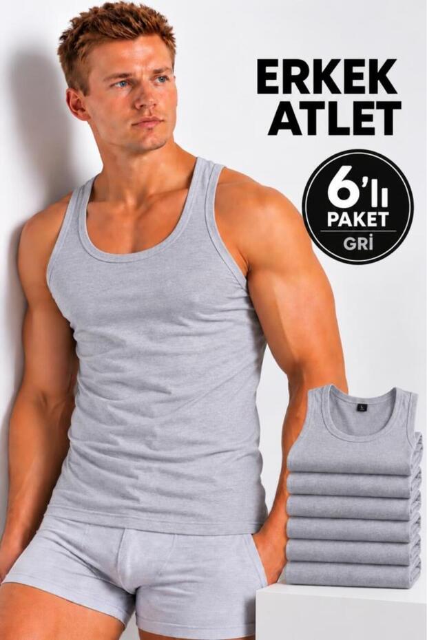 Men's Gray Undershirts 6-Pack Cotton Comfortable Cut Economical in Special Box