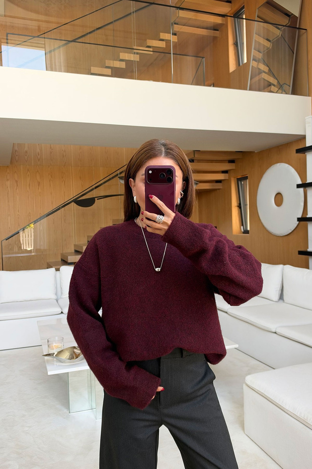 Ribbed Collar Basic Wool Sweater