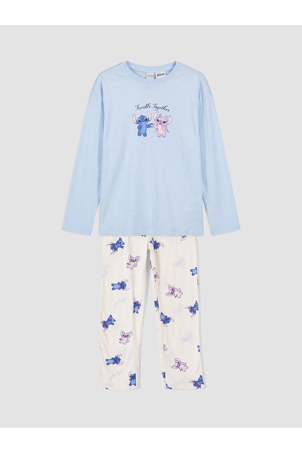 Özmarka New Season Blue and Angel Printed Girls' Pajama Set