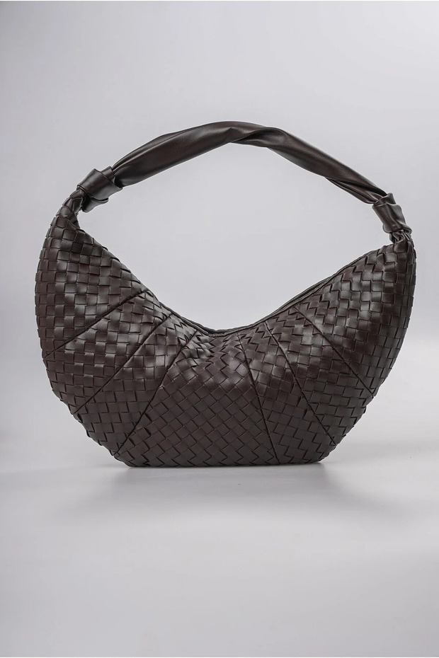 Women's Shoulder Bag Knitted Patterned Knot Handle Stylish Daily Hobo Bag Brown 18315