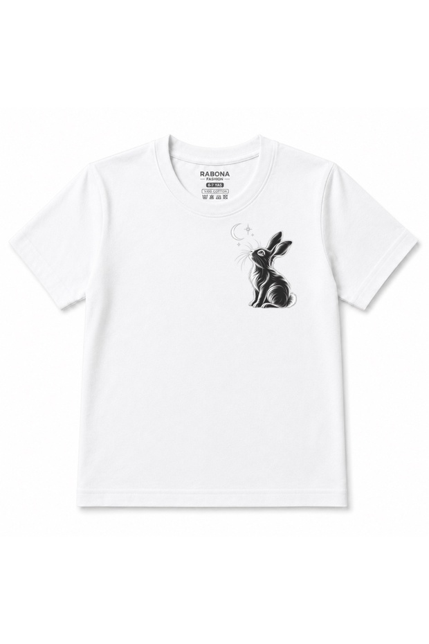 Moonlit Bunny Crescent & Stars Graphic Kids T-Shirt
