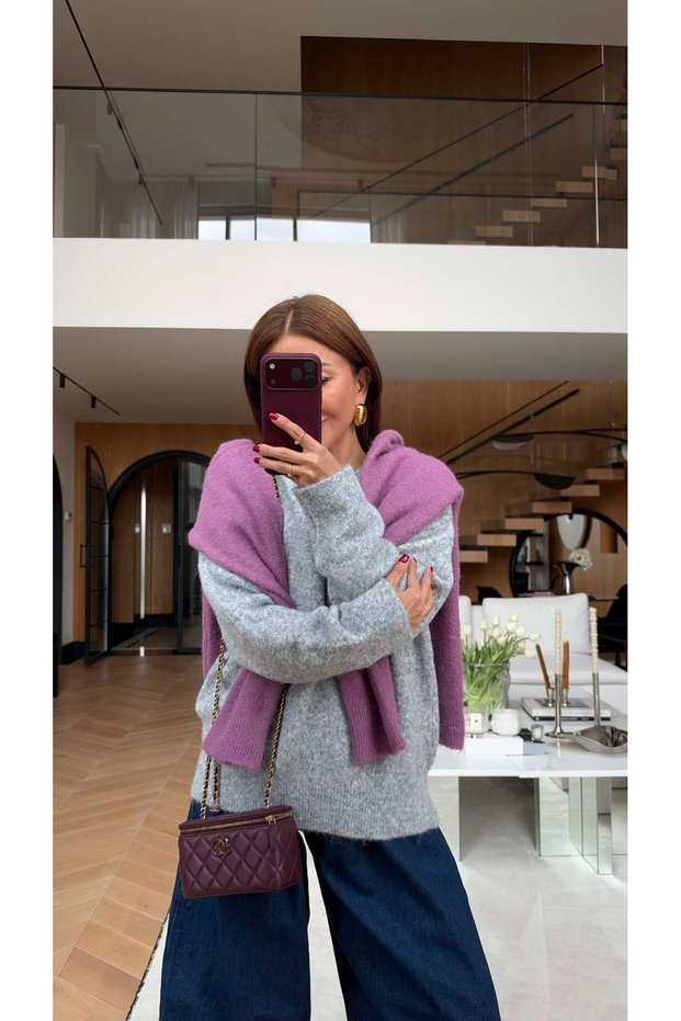 Ribbed Collar Basic Wool Sweater