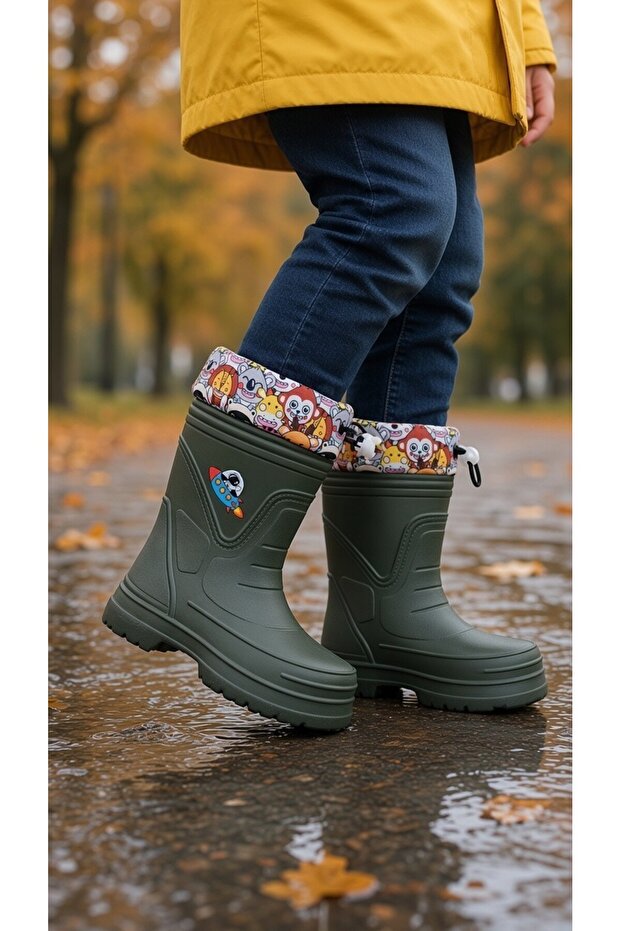 Children's Eva Rain Boots with Fur Inside, Waterproof and Patterned