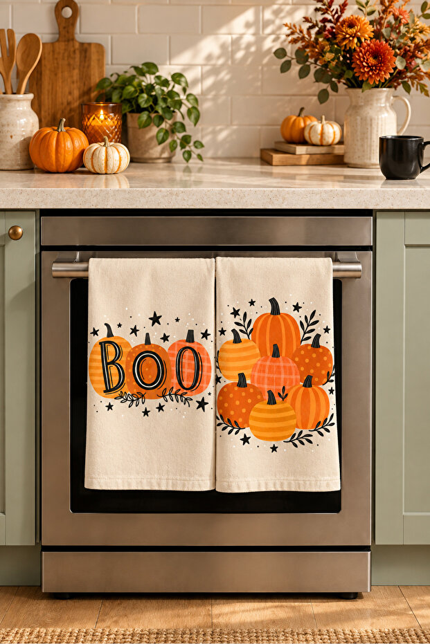 Pumpkin Boo Pumpkin Patterned 2-Piece Kitchen Towel Set 35X55