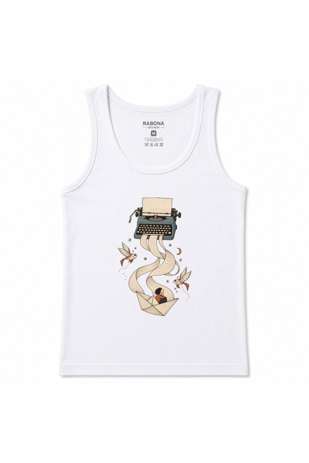 Storywriter Voyage Typewriter & Paper Boat Graphic Tank Top