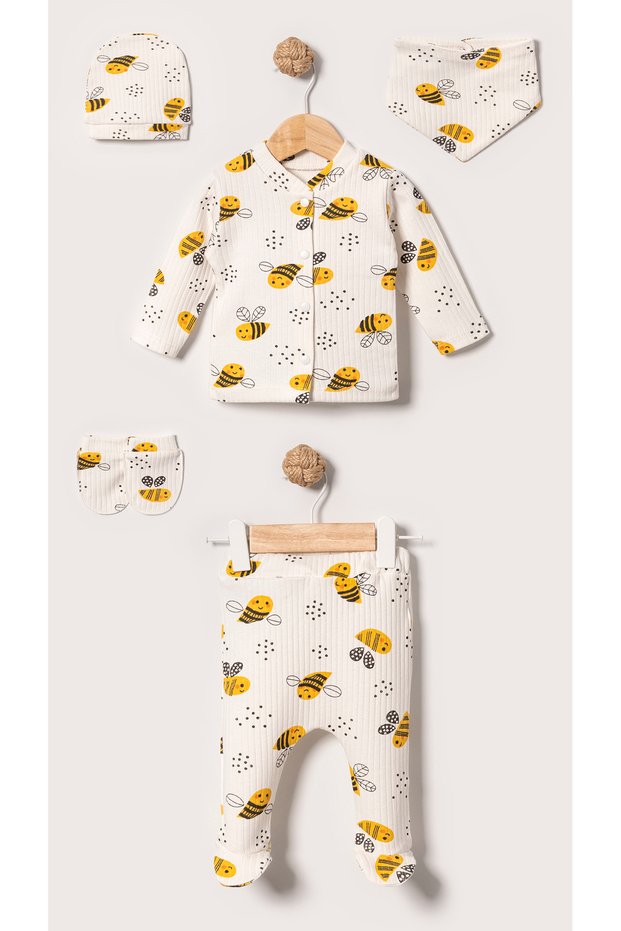Baby 100% Cotton Bee-Printed Hospital Discharge Newborn Set