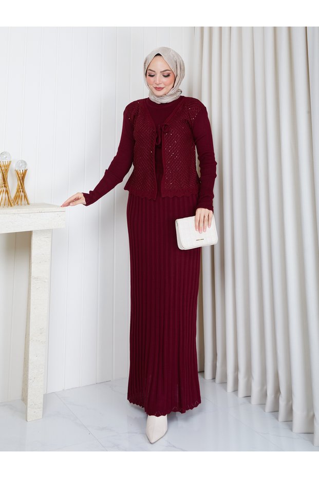 Women's Long Knitted Dress with Silver Detailing