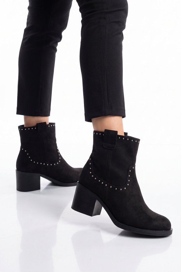 Black Suede Stylish Comfortable Sole Women's Heeled Boots 336648