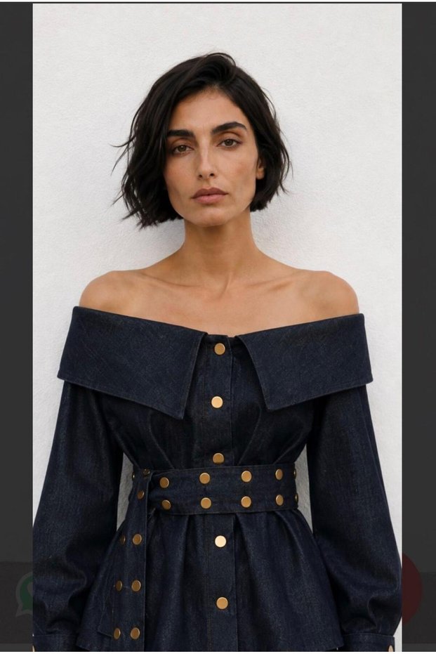 Premium Trend Staple Detailed Asymmetrical Collar Design Denim Jeans Shirt