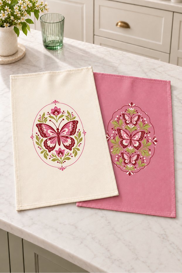 Butterfly Atlas Butterfly and Flower Patterned 2-Piece Kitchen Towel Set 35X55