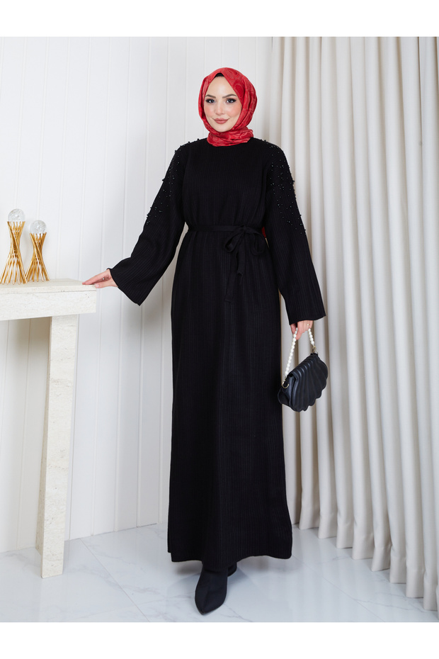 Women's Tie-Up Oversize Pearl-Detail Tricot Dress Test