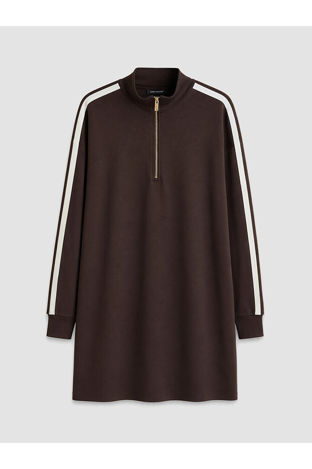 Alita City Farkıyla Lcw Everyday Brown Diving Fabric Plain Loose & Baggy Women's Sweatshirt Tunic