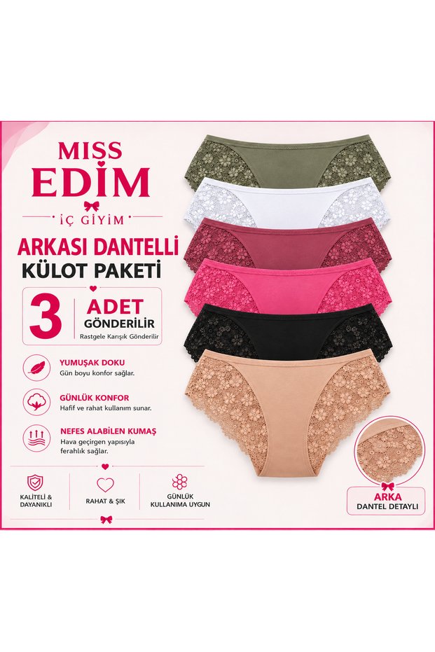 Women's Lace Back Panties 3-Pack