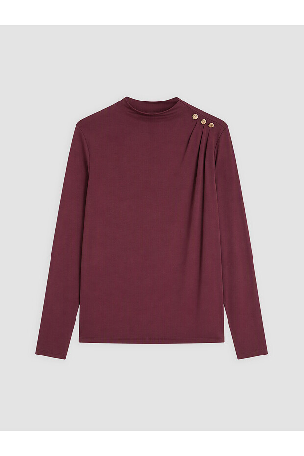 Alita City Farkıyla Lcw Modest Plum Combed Cotton Straight Stand Collar Long Sleeve Women's Blouse