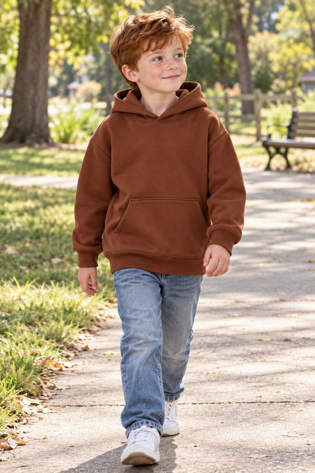 Girls' and Boys' Brown Sweatshirt with Hood and Ribbon 3 Threads