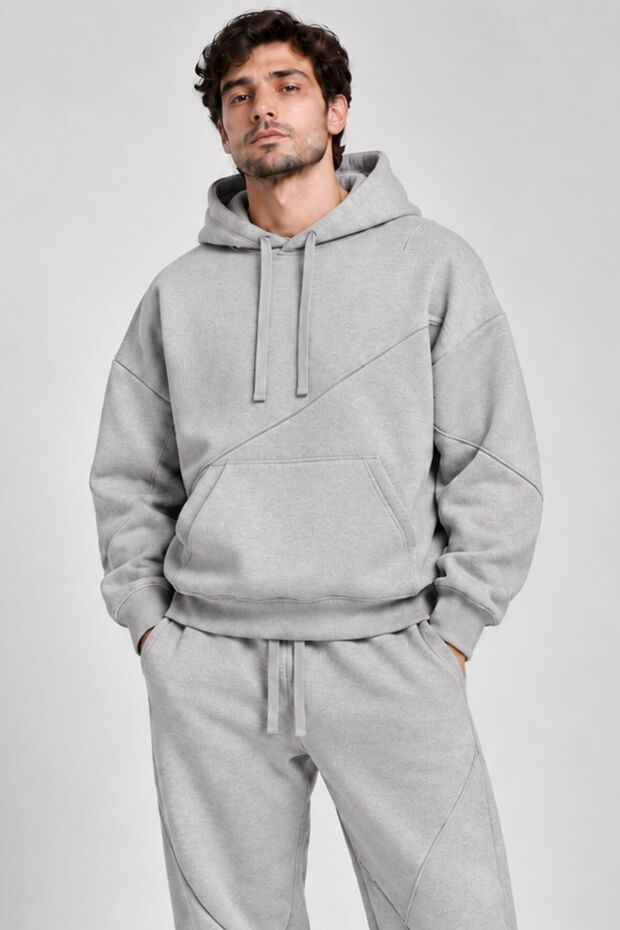 Youth Plus Size Oversize Gray Hoodie 3 Yarn Non-Combed Combed Cotton