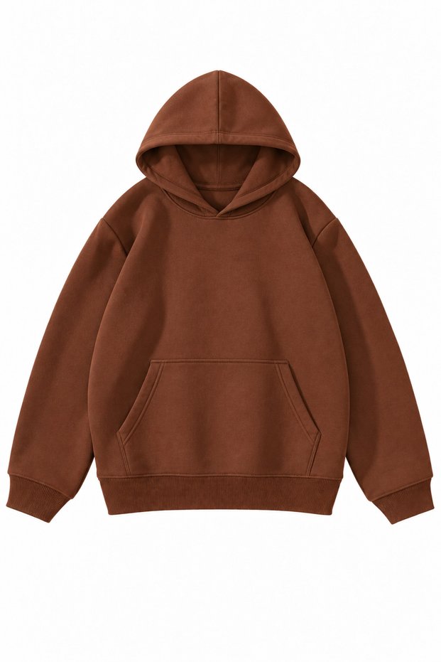 Brown Hooded Sweatshirt for Girls and Boys with 3 Threaded Kangaroo Pockets