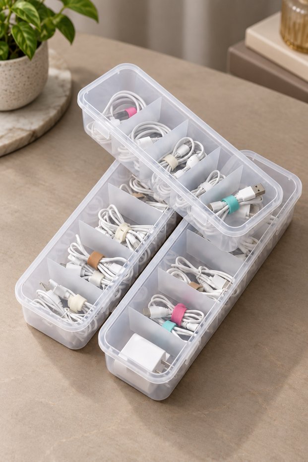 Mivora Multi-Purpose 3-Piece Organizer Set – Desktop Storage Box with 5 Compartments and Lid