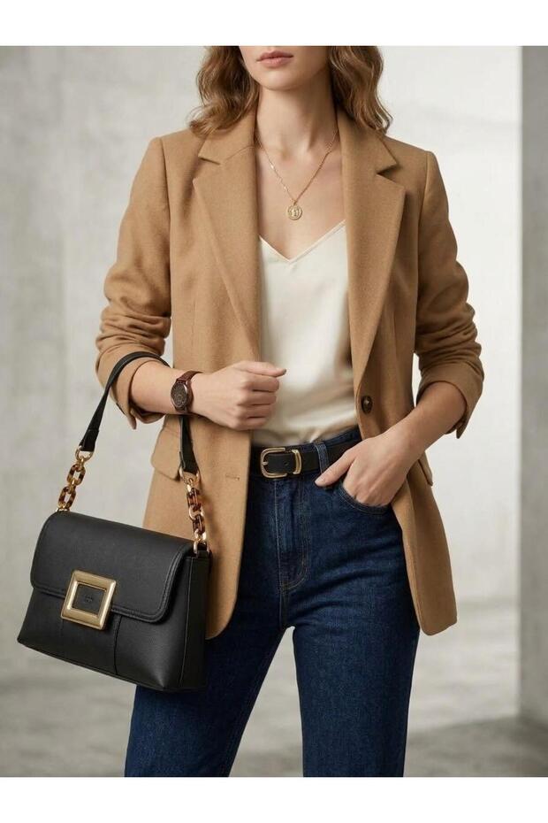 Women's Shoulder Bag with Buckle Detail
